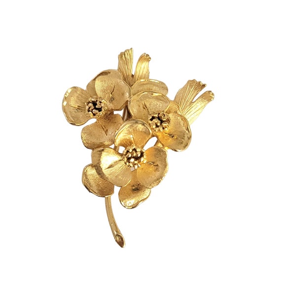 Corocraft Vintage Gold Tone Flower Bunch Brooch, Signed