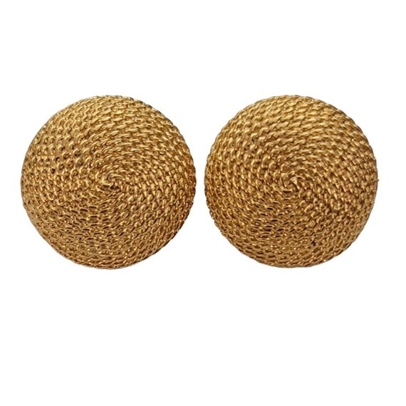 Napier Gold Tone Round Rope Texture Clip On Earrings, Signed E307