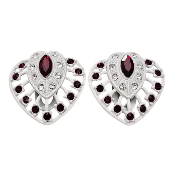 1940s Red Rhinestone Heart Fur Clips Dead Stock, New