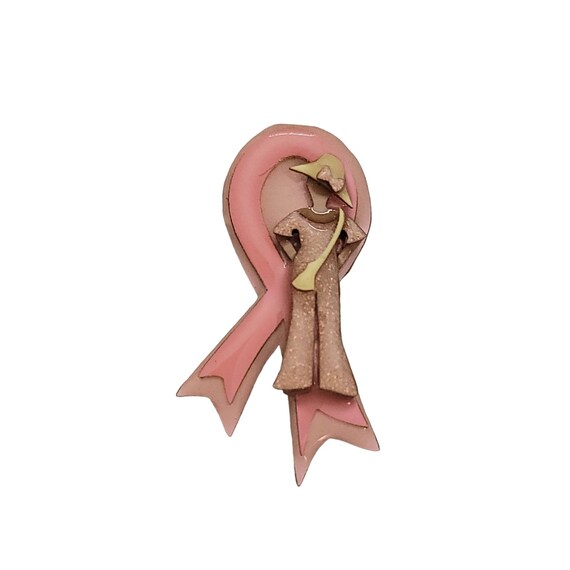 Lucinda Breast Cancer Awareness Pink Ribbon Glitter Woman Lady In Hat Brooch Pin L34