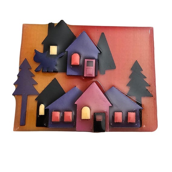 Lucinda House Pink Purple Black And Tree Pin J497