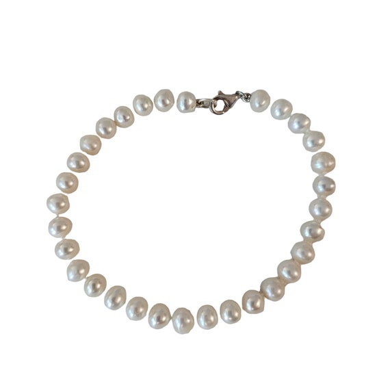 Sterling Silver Knotted Faux White Pearl Bracelet 7.5" Long, L85