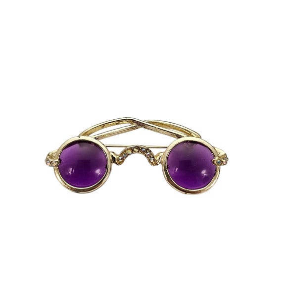 Hollycraft Purple Lucite Sunglasses Brooch AB Rhinestone Rare Pin, Signed