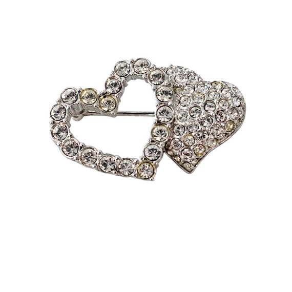 Swarovski Silver Tone Heart Brooch Clear Rhinestone Crystal Pin Signed Swan Logo