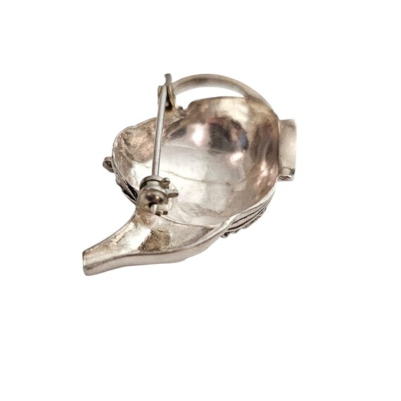 Sterling Silver Repousse Teapot Brooch Scroll Design Pin J379 View 6