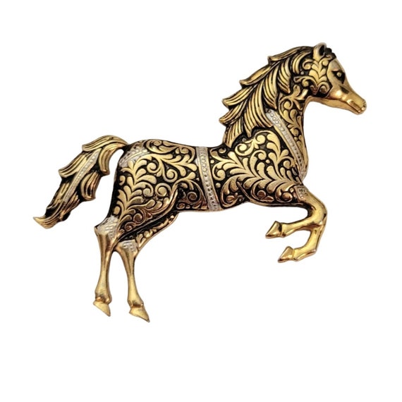 Gold Tone Toledo Ware Damascene Horse Brooch Pin E279