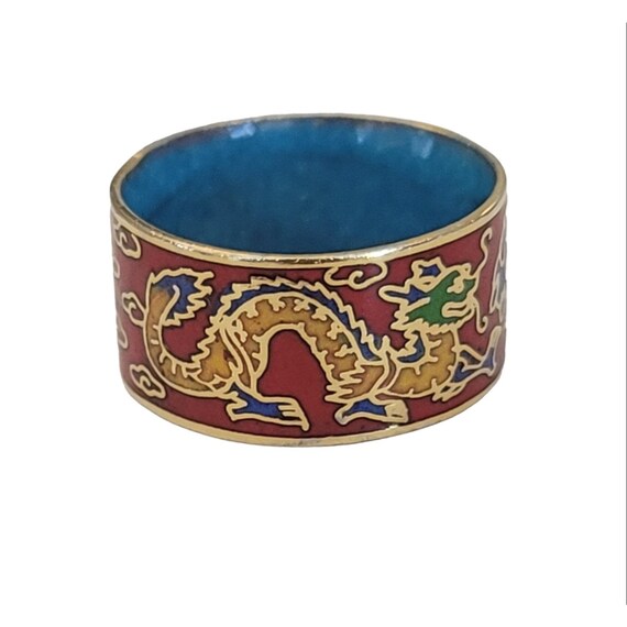 Red Enamel Cloisonne Dragon Ring, Size 11 K352