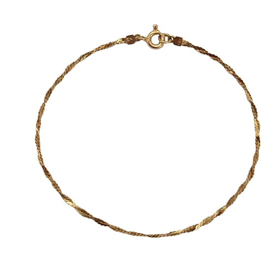 14K Yellow Gold Twisted Fox Chain Bracelet, 7” Long K843