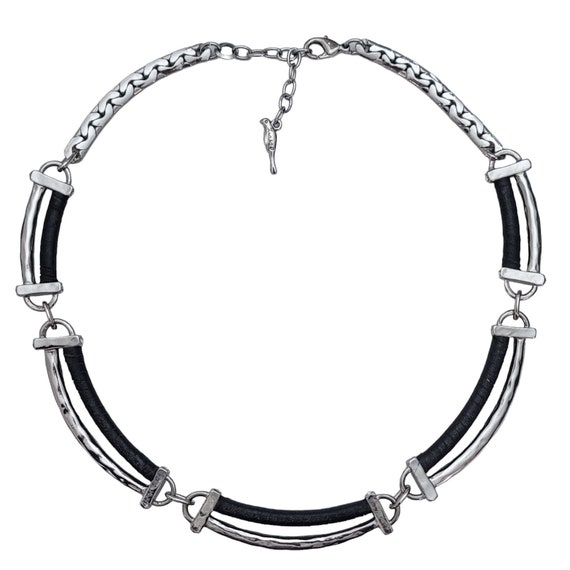 Chloe & Isabel Silver Tone Clear Rhinestone Leather Wrap Collar Necklace, 20" Long E316