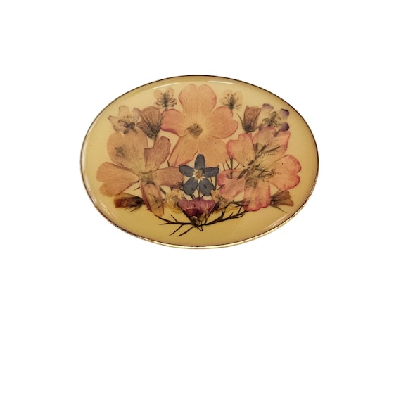 Oval Dried Flower Resin Brooch Trombone Clasp, C760