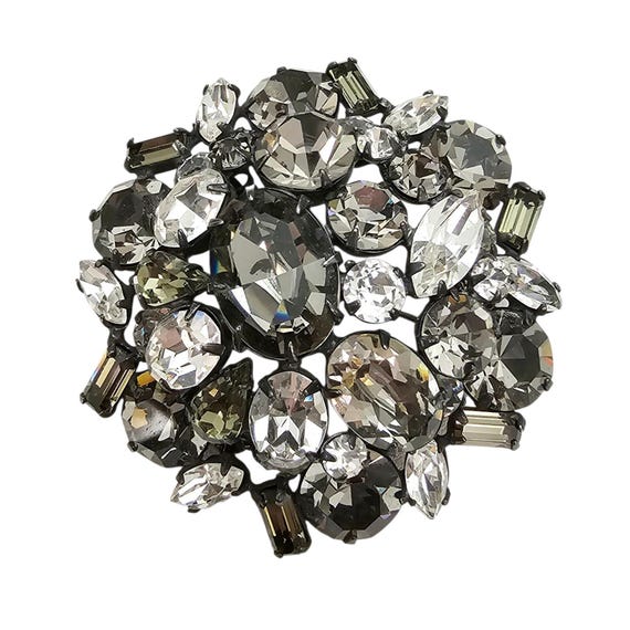 Regency Brooch Clear Smoky Cab Round Dome Cluster Unsigned Pin