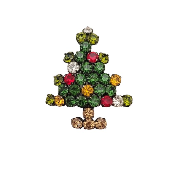 Austria Prong Set Rhinestone Christmas Tree Brooch Pin, Signed E466