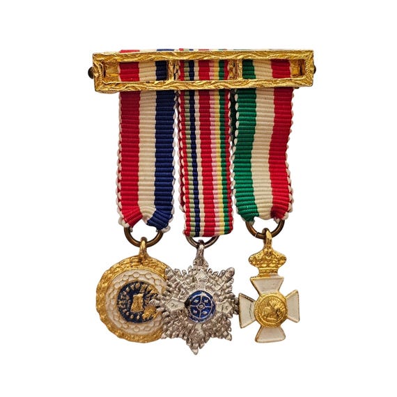 De Nicola Bar Brooch Maltese Cross Charms Dangle Colorful Pin, Signed C667