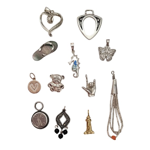 Lot of 12 Sterling Silver Charms, Pendants E596