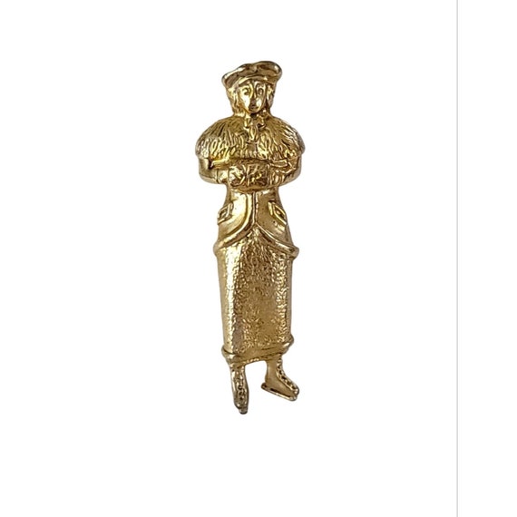 1928 Brand Gold Tone Victorian Style Lady Ice Skater Pin Brooch K539
