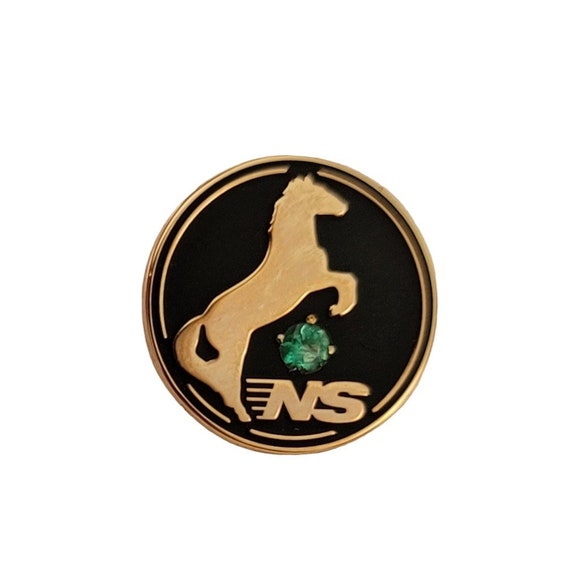 10K Yellow Gold Norfolk Southern Tourmaline Green Stone Horse Lapel Tie Pin And Chain, E115