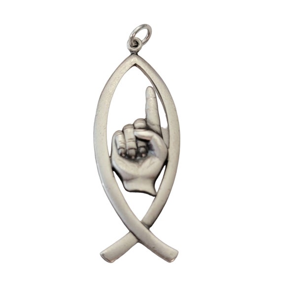 JTC Sterling Silver Ichthys Fish Hand Symbol, Faith Pendant, Signed E558