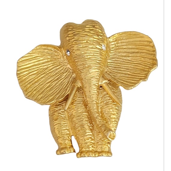 Gold Tone Elephant Clear Rhinestone Eyes Brooch K605