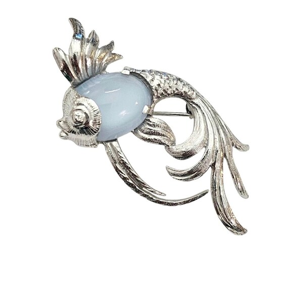 Beaucraft Sterling Silver Blue Glass Moonstone Fish Brooch Vintage Pin Signed, J3
