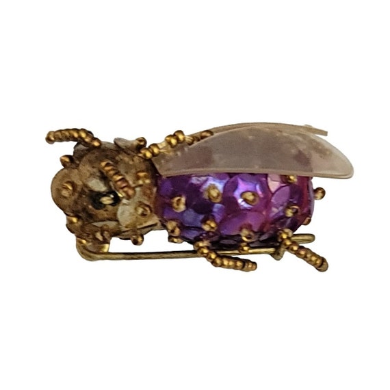 Vintage Gold Tone Seed Bead Sequin Insect Bug Pin Brooch, M226