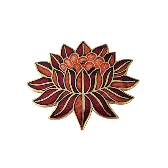MMA Metropolitan Museum of Art Vintage Pink Red Enamel Water Lily Flower Brooch Pin L123