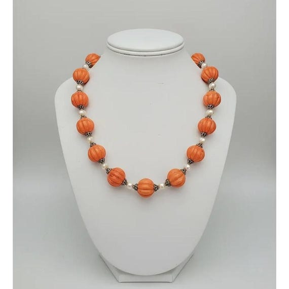Sterling Silver Pumpkin Coral Baroque Pearl Strand Necklace, 20" Long