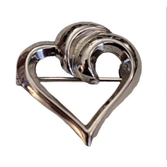 BEAU STER Sterling Silver Open Heart Pin Brooch, … - image 1