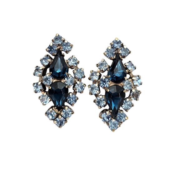 Blue Rhinestone Diamond Shape Clip On Earrings C754