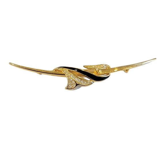 Christian Dior Black Enamel Clear Rhinestone Arrow Bar Brooch Pin, Signed M138