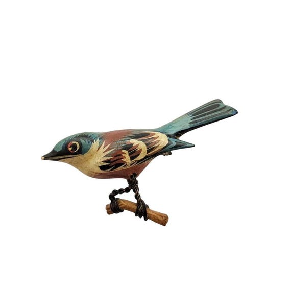 Takahashi Carved Wooden Eastern Bluebird Brooch Pin J861
