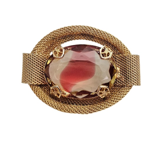 Jonquil Pink Givre Oval Glass Rhinestone Brooch, Mesh Frame Pin J362