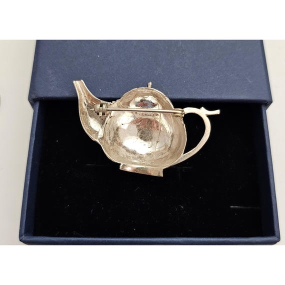 Sterling Silver Repousse Teapot Brooch Scroll Design Pin J379 View 5
