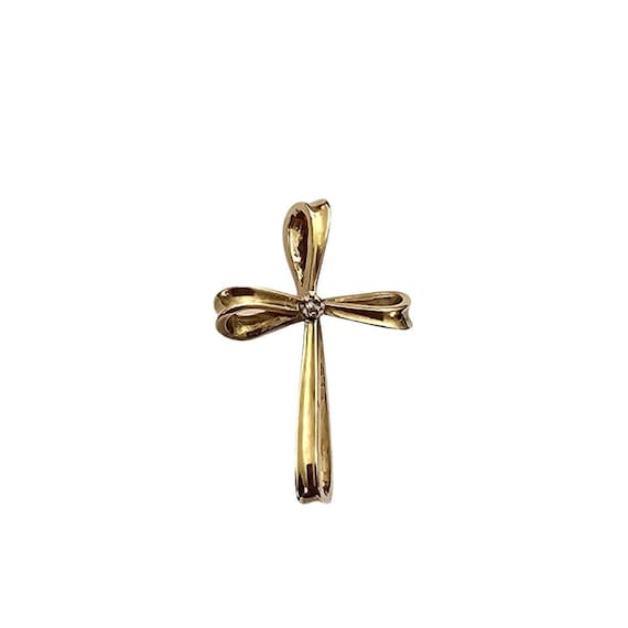 10K Gold Ribbon Cross Pendant J566