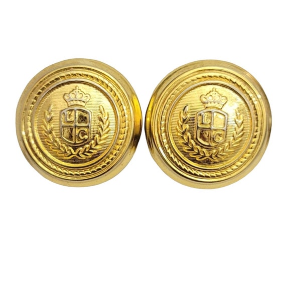 Liz Claiborne Signature Gold Tone Round Shield Clip-On Earrings, Signed M267