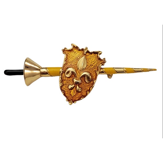 Gold Tone Yellow Enamel Shield Sword Scottish Kilt Style Pin Brooch K564