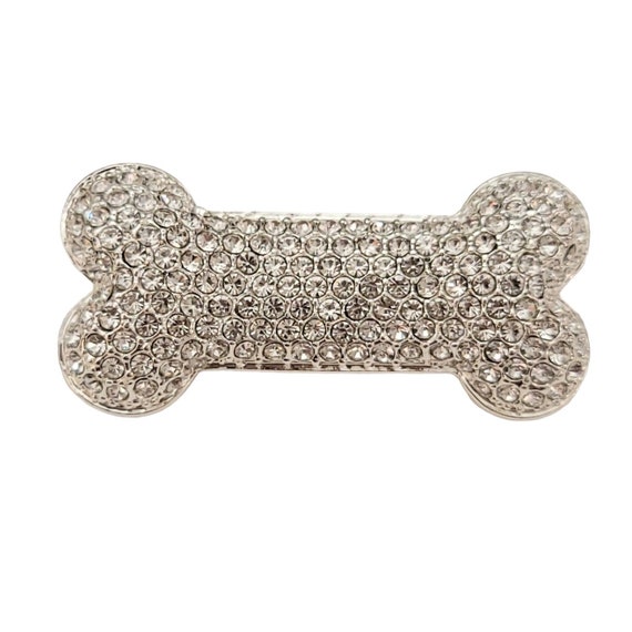 Silver Tone Pet Friends Clear Pave Rhinestone Dog Bone Pin Brooch K566