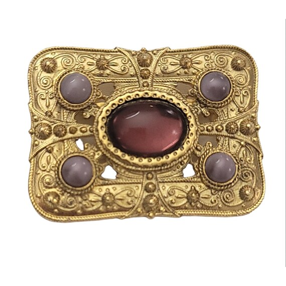 1928 Brand Pink Purple Glass Cab Victorian Style Rectangular Pin Brooch K257