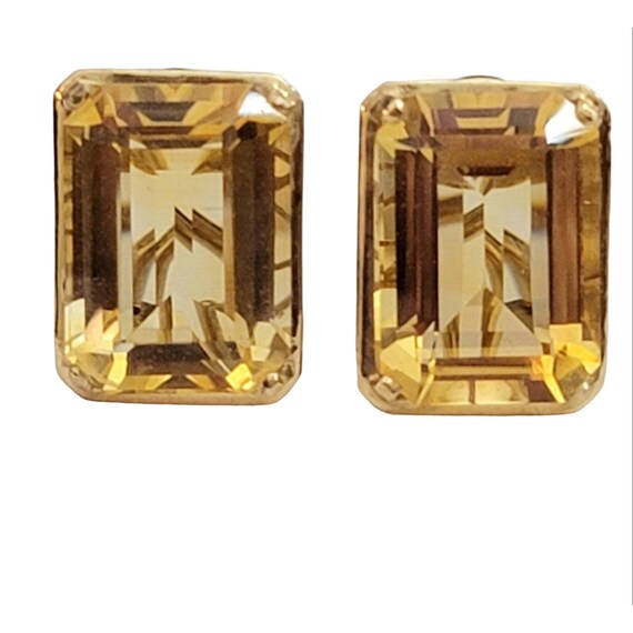 14k Yellow Gold Emerald Cut Yellow Gem Stone Clip On Earrings, M681