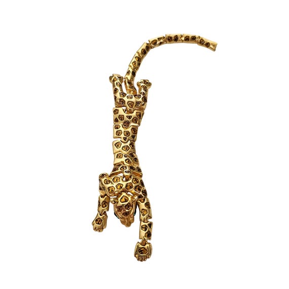 Gold Tone Enamel Spotted Segmented Cat Leopard Brooch Shoulder Pin, L861