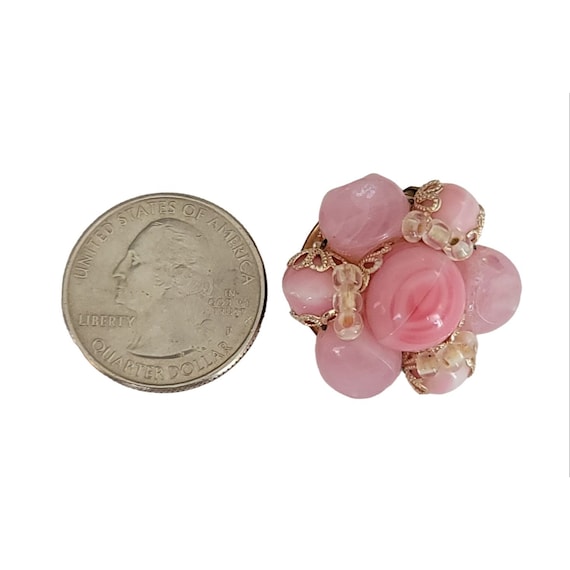 Western Germany Pink Glass And Plastic Bead Brass… - image 4