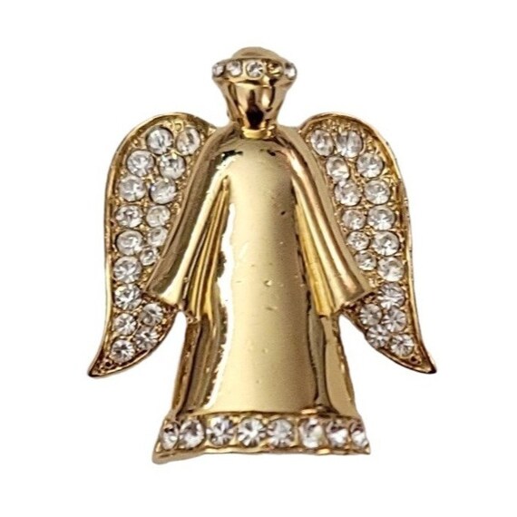 Monet Gold Tone Vintage Clear Rhinestone Angel Brooch Pin, Signed K833