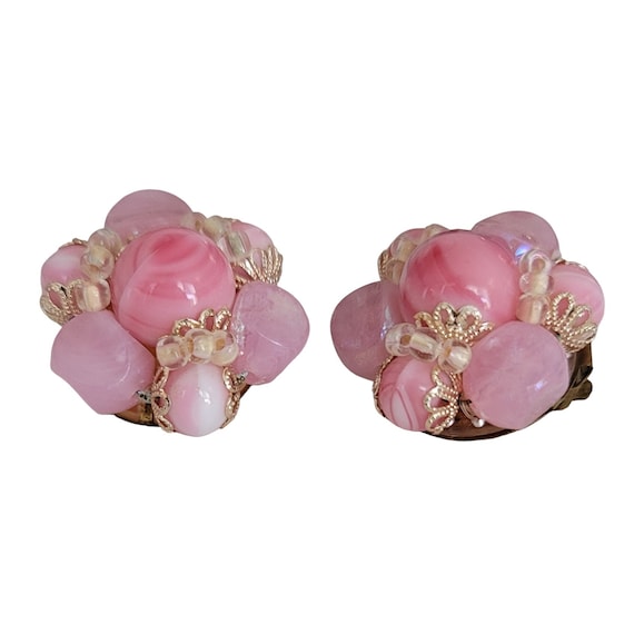 Western Germany Pink Glass And Plastic Bead Brass… - image 2