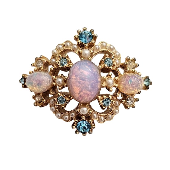 Dragons Breath Cabochon Vintage Blue Rhinestone Fleur Small Pin J368