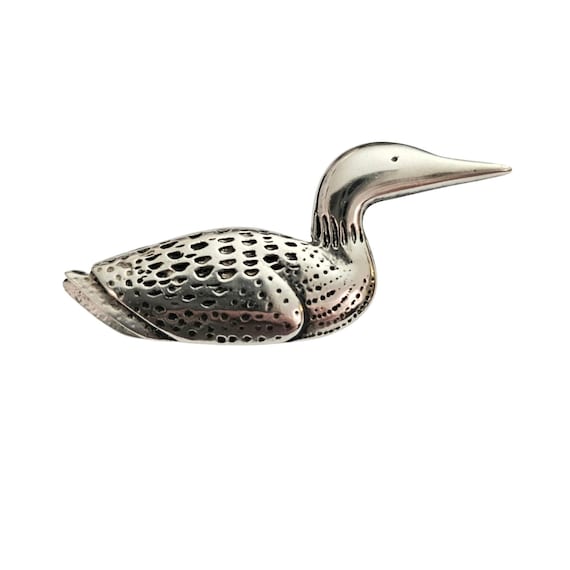Sterling Silver Signed Loon Brooch Duck Bird Pin J349