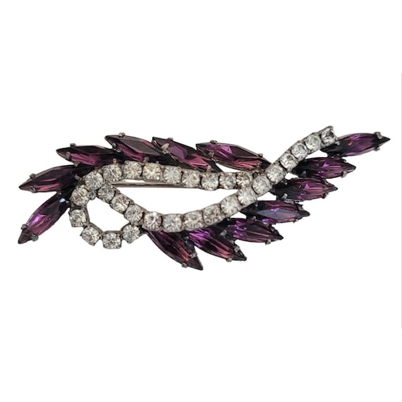 Clear Purple Prong Set Rhinestone Plume Swirl Pin Brooch K250