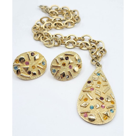 Sarah Coventry Goldtone Rhinestone Necklace And Ear Clips, Set 18"