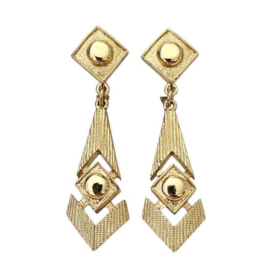 Monet Gold Tone Arrow Egyptian Inspired Dangle Clip On Earrings Signed, J34