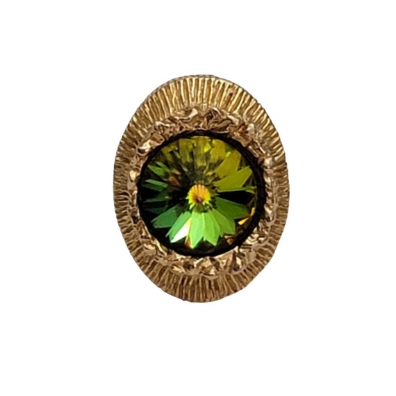 Swank Gold Tone Vitrail Rivoli Rhinestone Oval Tie Tack Pin Clip, Signed E863