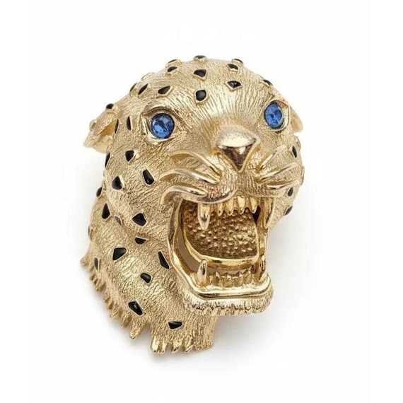 Hattie Carnegie Unsigned Roaring Cheetah Leopard Cat Brooch Rhinestone Pin J383