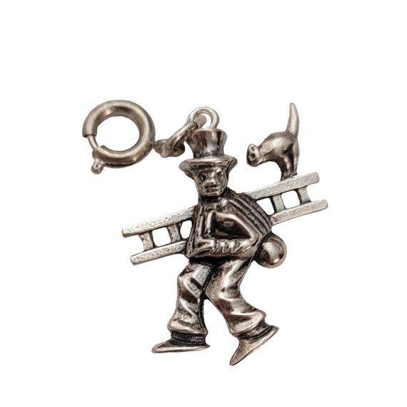 800 Silver Vintage Chimney Sweeper With Ladder And Cat Charm E333